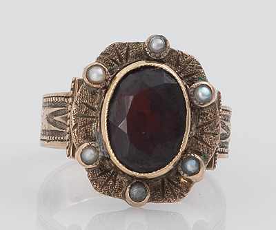 Appraisal: An Antique Garnet and Seed Pearl Ring Tested k yellow