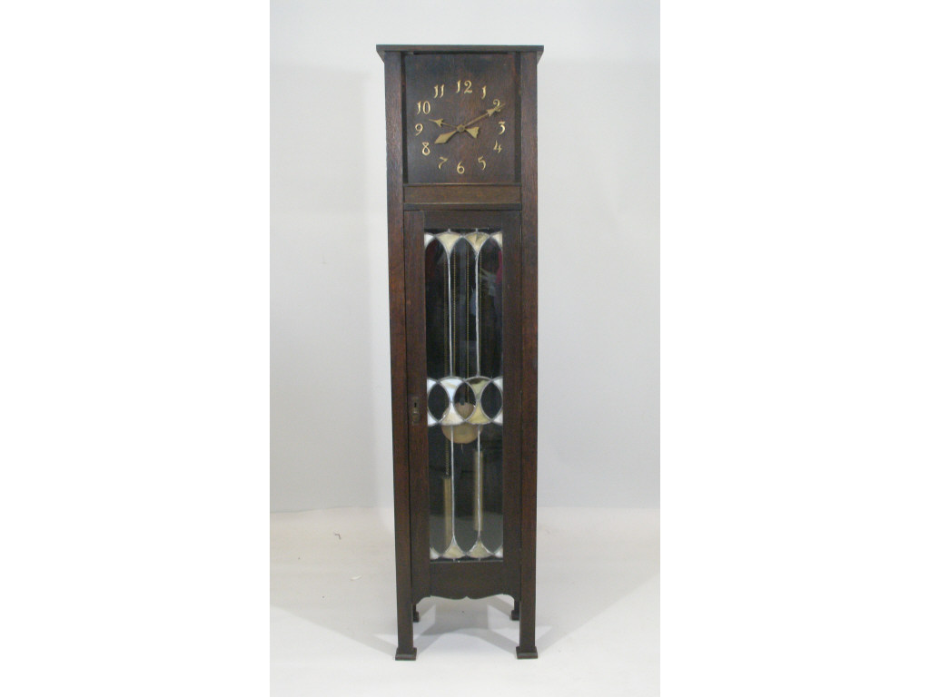 Appraisal: att Limbert Tall Case Clock oak case w leaded glass