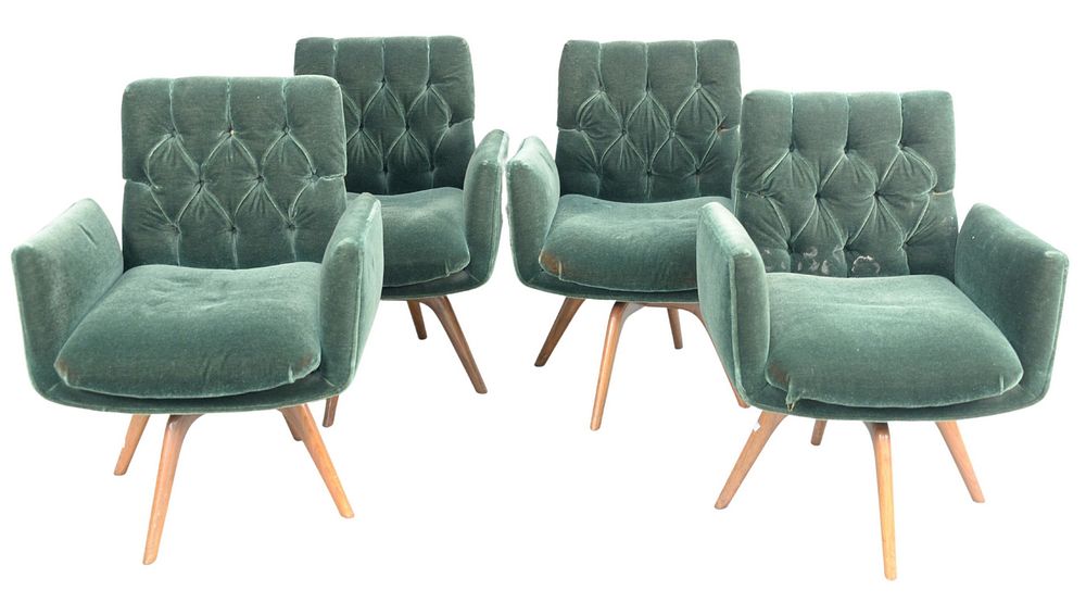 Appraisal: Set of Four Vladimir Kagan Swivel Armchairs upholstered in green