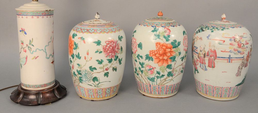 Appraisal: Four Piece Chinese Famille Rose group to include three jars