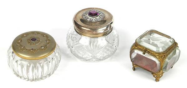 Appraisal: A group of three cut glass and metal mounted boxes