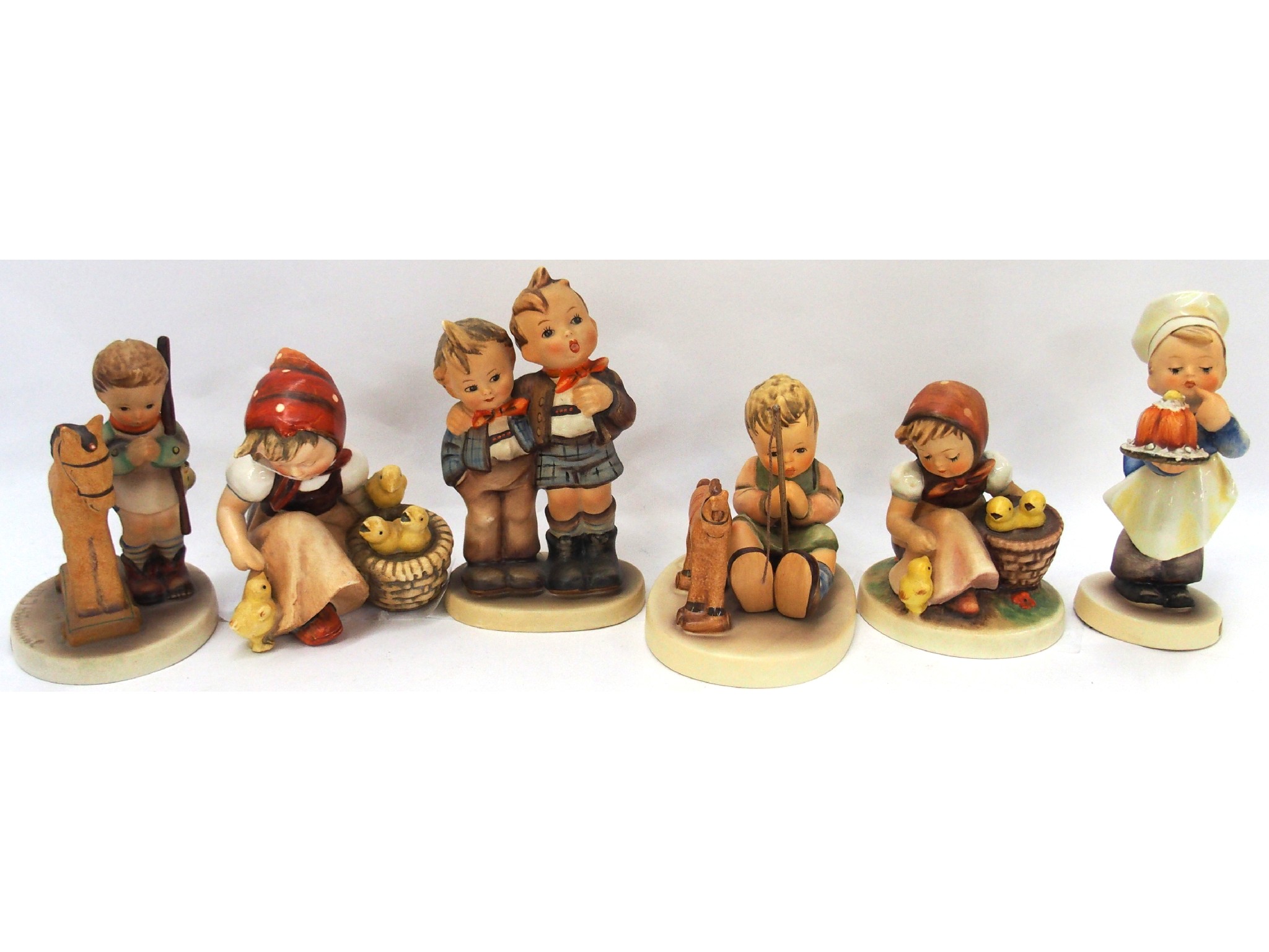 Appraisal: Six Hummel figures comprising Chick Girl Chick Girl TMK Hummel