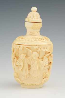 Appraisal: A Large Carved Ivory Snuff Bottle Tapered bottle with foot