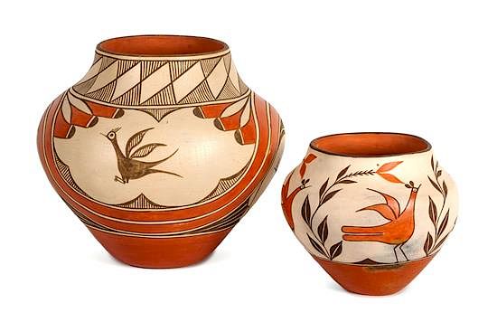 Appraisal: Two Polychrome Zia Ollas Height of larger x diameter inches