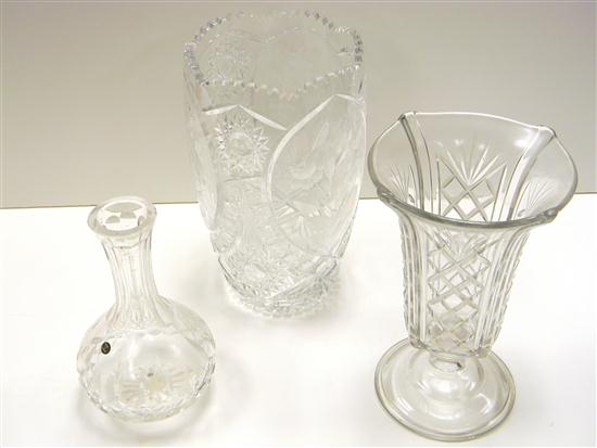 Appraisal: Two cut glass vases one with frosted floral motif ''