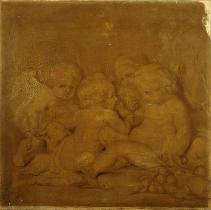 Appraisal: Continental School Putti with Fruit Oil on canvas x in