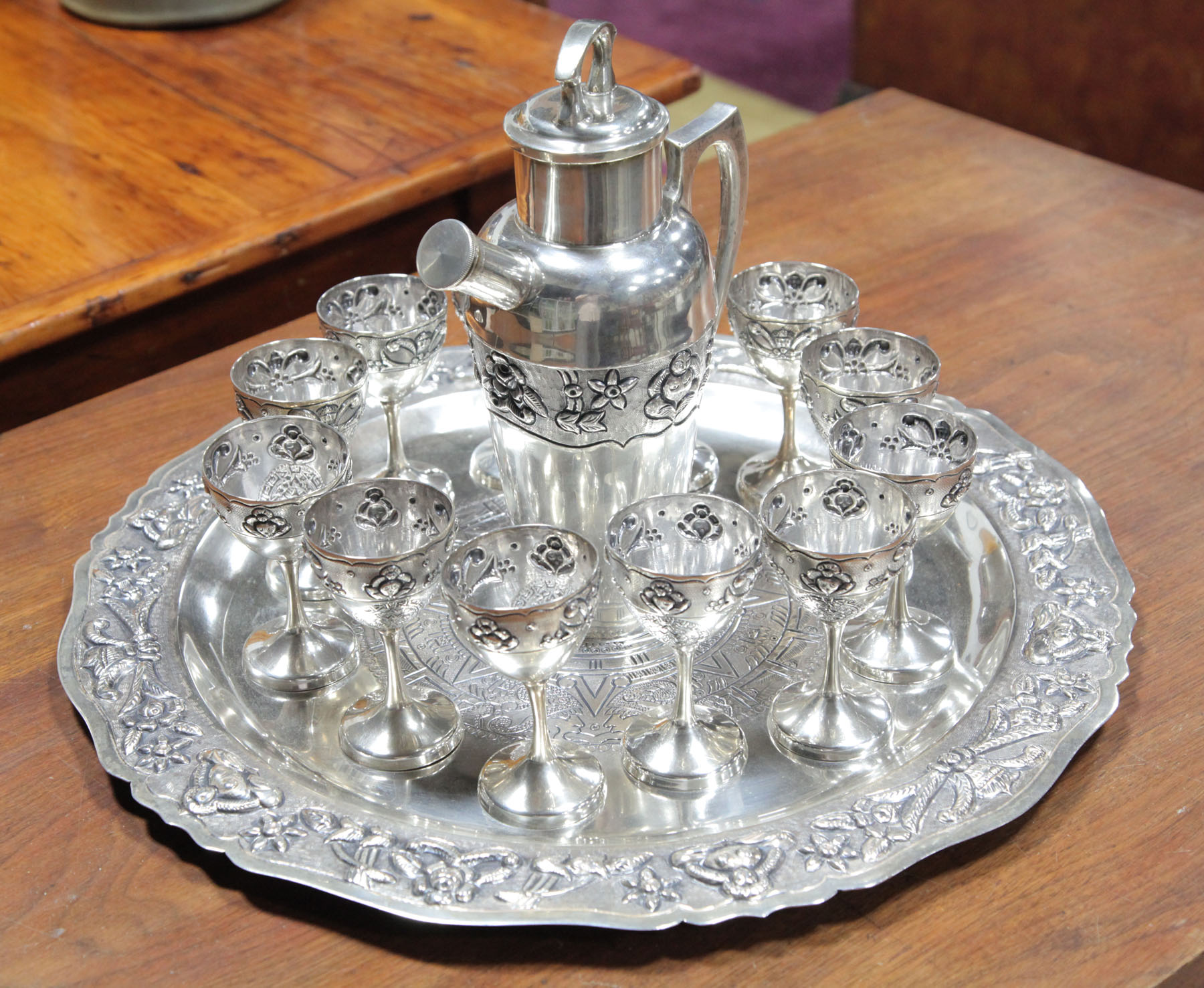 Appraisal: FOURTEEN PIECE STERLING SILVER COCKTAIL SET Mexico mid th century