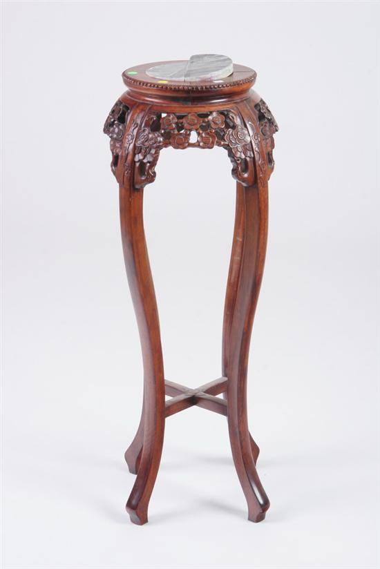 Appraisal: CHINESE ROSEWOOD MARBLE INSERT STAND Circular top above open-work skirt