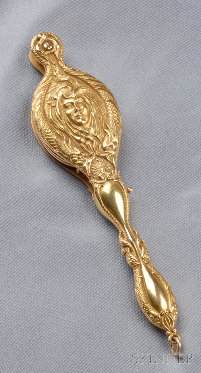 Appraisal: Art Nouveau kt Gold Lorgnette depicting a male visage emerging