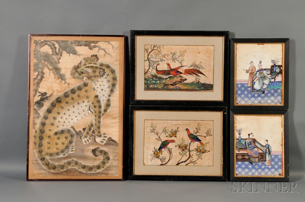 Appraisal: Five Paintings four gouache paintings China th century on rice