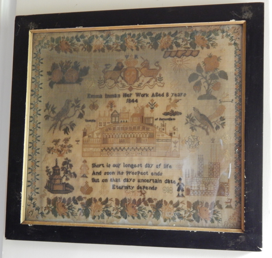 Appraisal: A Victorian pictorial and motto sampler by Emma Inman aged