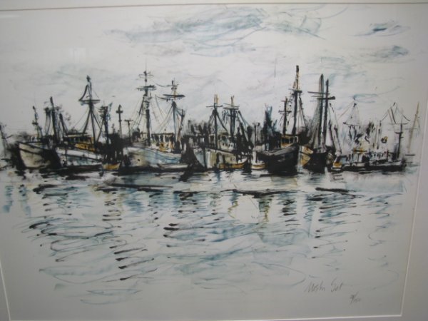 Appraisal: Moshe Gat lithograph Boats In Harbor pencil signed and numbered