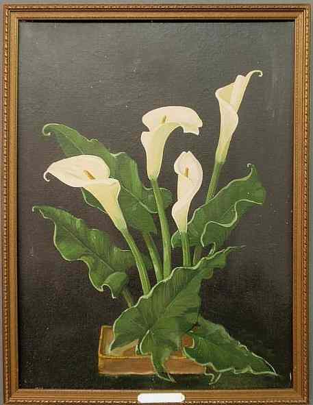 Appraisal: Oil on board painting of calla lilies signed verso Georgia