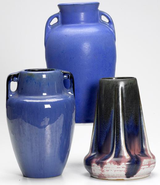 Appraisal: FULPER Three vases covered in bright blue or blue to