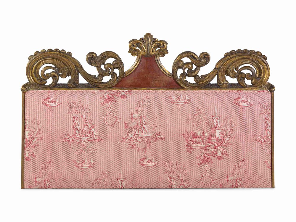 Appraisal: A Continental Carved and Parcel Gilt Wood Upholstered Headboard A