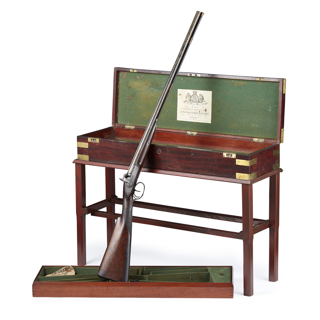 Appraisal: DOUBLE-CASED BORE DOUBLE BARREL PERCUSSION SPORTING GUN BY JOHN MANTON