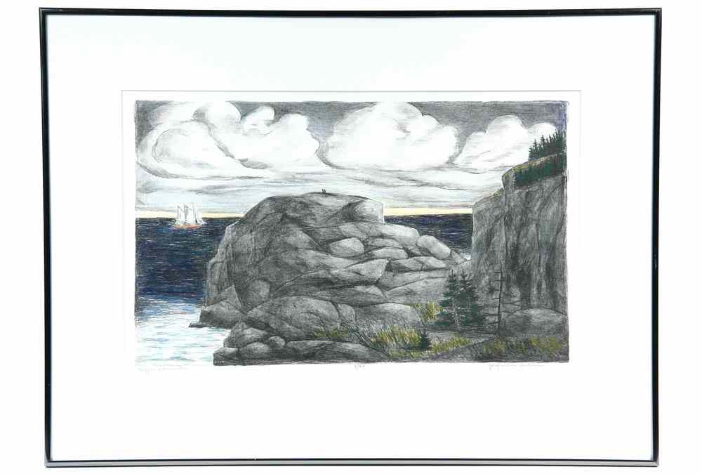 Appraisal: COLOR LITHO - 'Cliffs Monhegan' by Jacqueline Hudson ME -