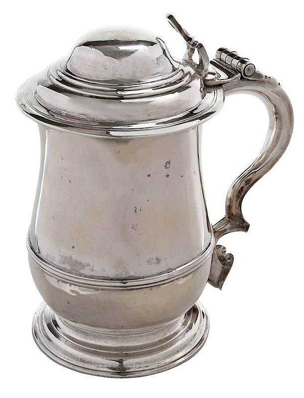 Appraisal: George II English Silver Tankard London baluster form dome top