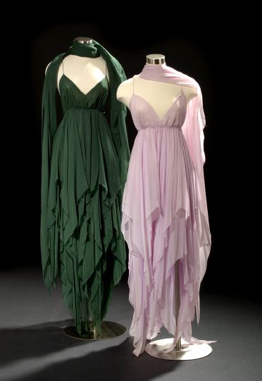 Appraisal: Two Halston Evening Gowns with Matching Stoles one an orchid