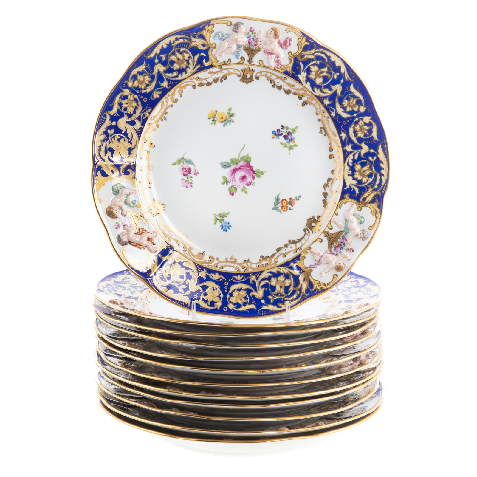 Appraisal: CAPODIMONTE PORCELAIN CABINET PLATES Shaped plates with extensive gilt scroll