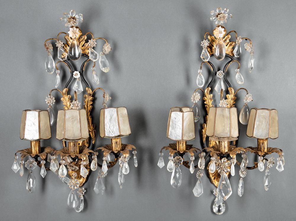 Appraisal: Pair of Beaux Arts Gilt Metal Cut Glass and Rock