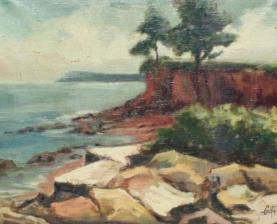 Appraisal: COASTAL SCENE MAINE CALIFORNIA WITH ROCKS AND PINES OIL ON