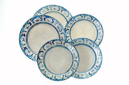 Appraisal: DEDHAM Five early Crackleware plates in the Clockwise Rabbit pattern