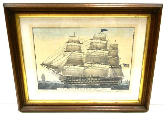 Appraisal: N Currier small folio print ''U S Ship of the