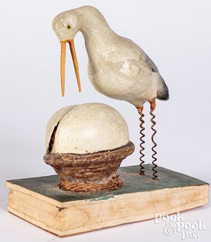 Appraisal: STORK PIP SQUEAK TOYStork pip squeak toy painted composition figure