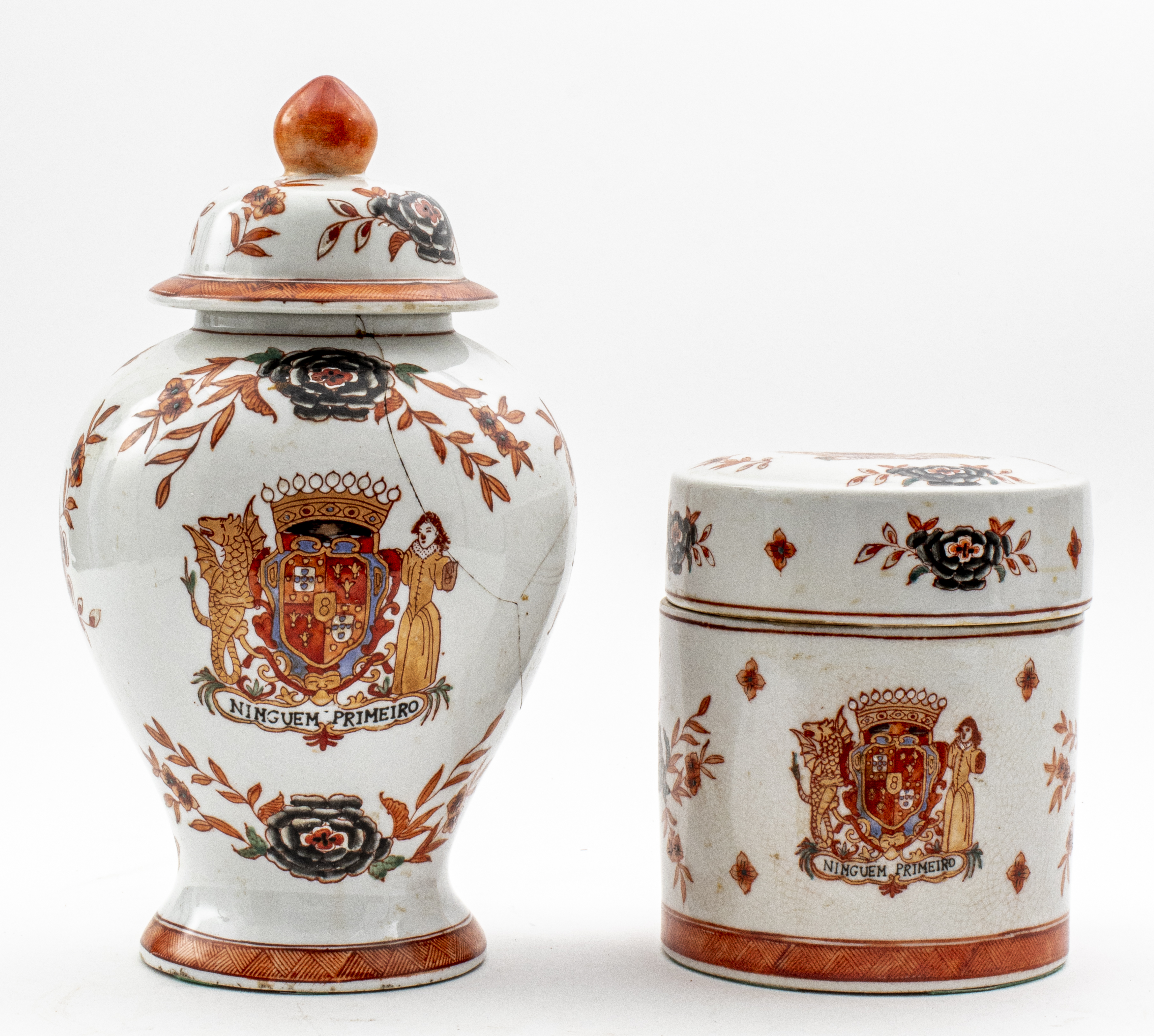 Appraisal: CHINESE EXPORT ARMORIAL PORCELAIN VESSELS Two Chinese export armorial pottery