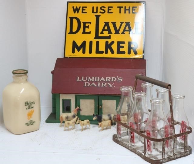 Appraisal: DAIRY LOT TO INCLUDE MILK GLASS MILK BOTTLES FRATE S