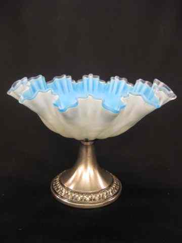 Appraisal: Victorian Satin Art Glass Compote blue white cased bowl on