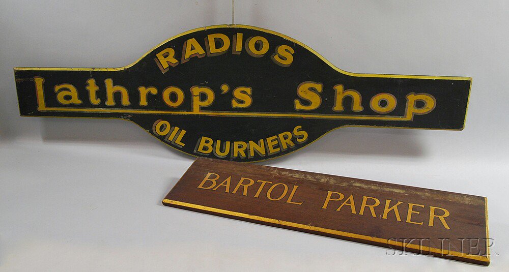 Appraisal: Two Painted Trade Signs America early th century Lathrop's Shop