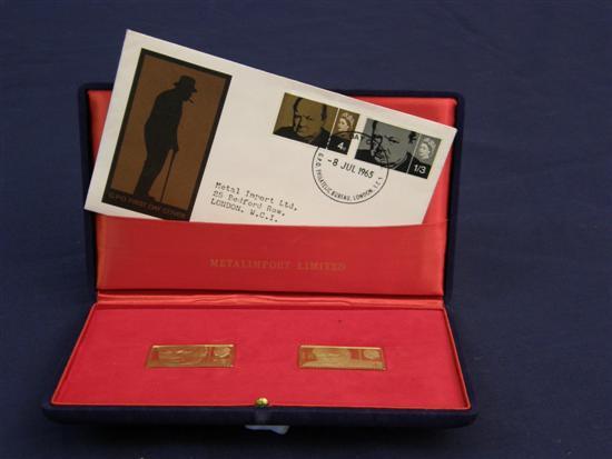 Appraisal: Pair of ct gold stamps commemorating Winston Churchill one for