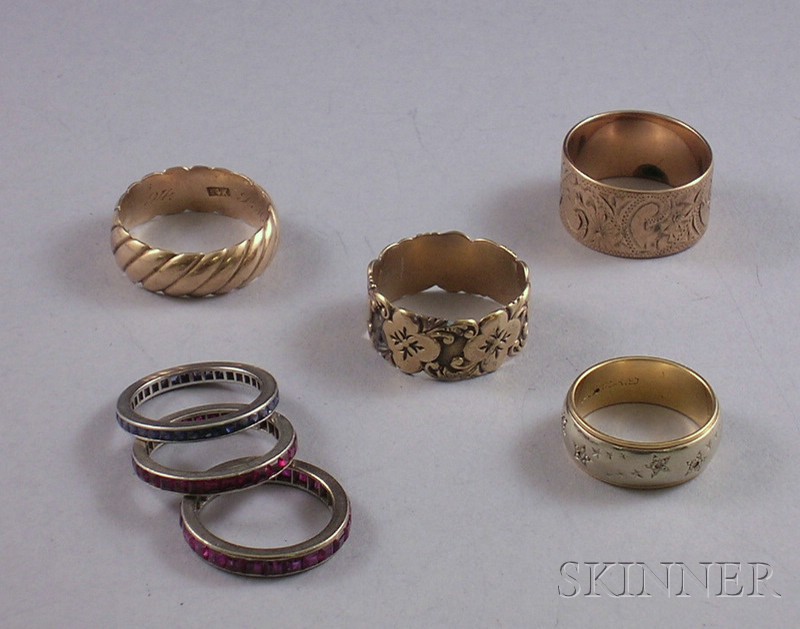 Appraisal: Seven Gold and Gem-set Rings two kt gold bands two