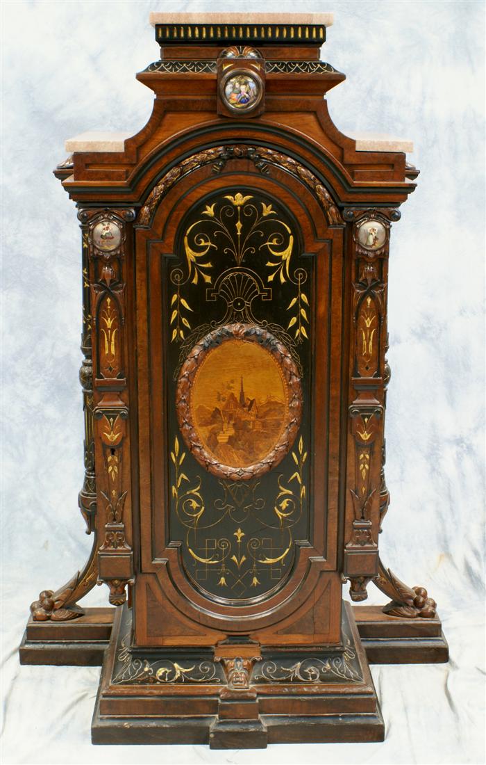 Appraisal: Carved inlaid and ebonized walnut Victorian Rennaisance Revival pedestal cabinet