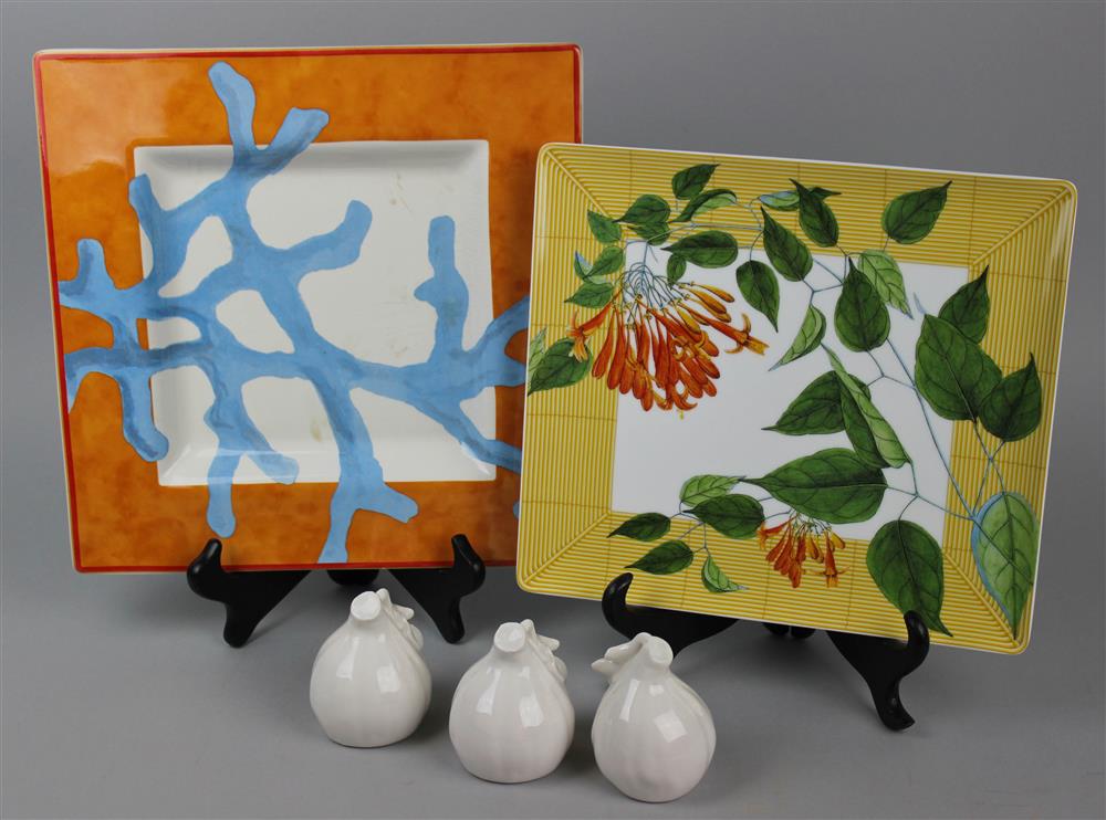 Appraisal: FIVE CERAMIC TABLE DECORATIONS including a rectangular Bernardaud Jardin Indien