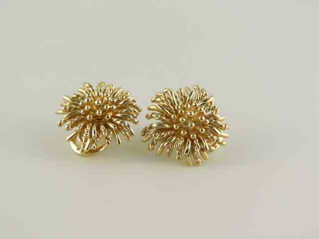 Appraisal: Tiffany k Gold Earrings floral mm diameter clips grams signed