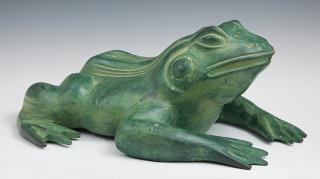 Appraisal: Patinated Bronze Frog Fountain Figure th c H Patinated Bronze