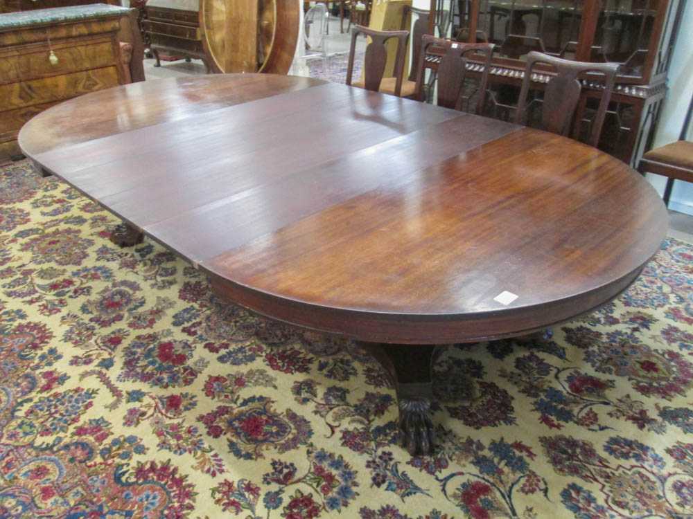 Appraisal: LARGE ROUND EMPIRE REVIVAL MAHOGANY PEDESTAL DINING TABLE WITH TWELVE