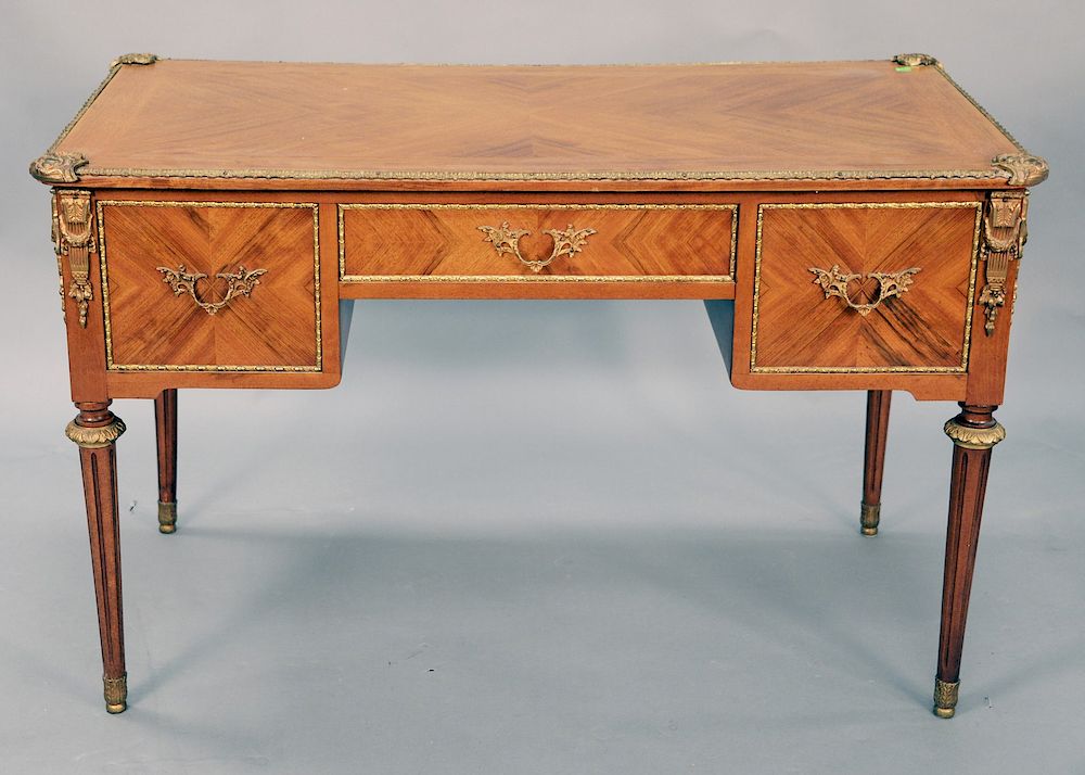 Appraisal: Louis XVI style writing desk with brass mounts ht in