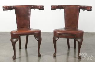 Appraisal: Pair of George II style mahogany cock fighting chairs late