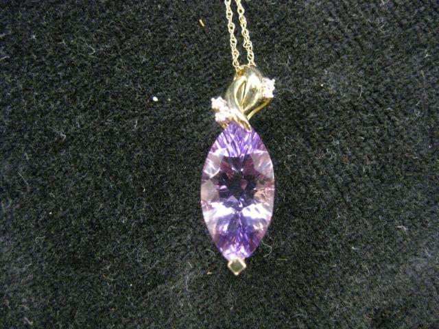 Appraisal: Amethyst Diamond Pendant marquis gem with diamonds above k yellow