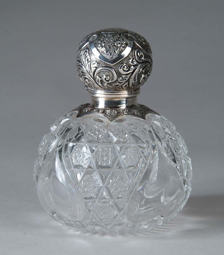 Appraisal: CUT GLASS SCENT BOTTLE Cut in cane pattern in heart