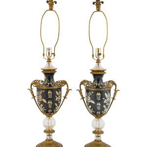 Appraisal: A Pair of Tole and Glass Lamps Height inches Property