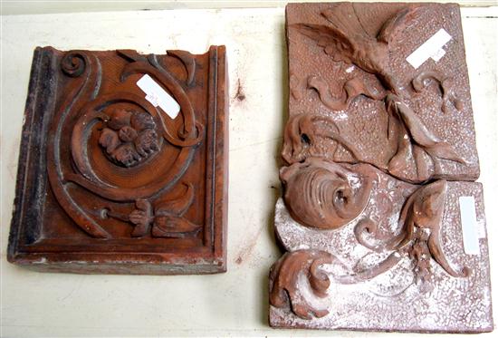 Appraisal: Three pieces of terracotta two companion pieces one with bird