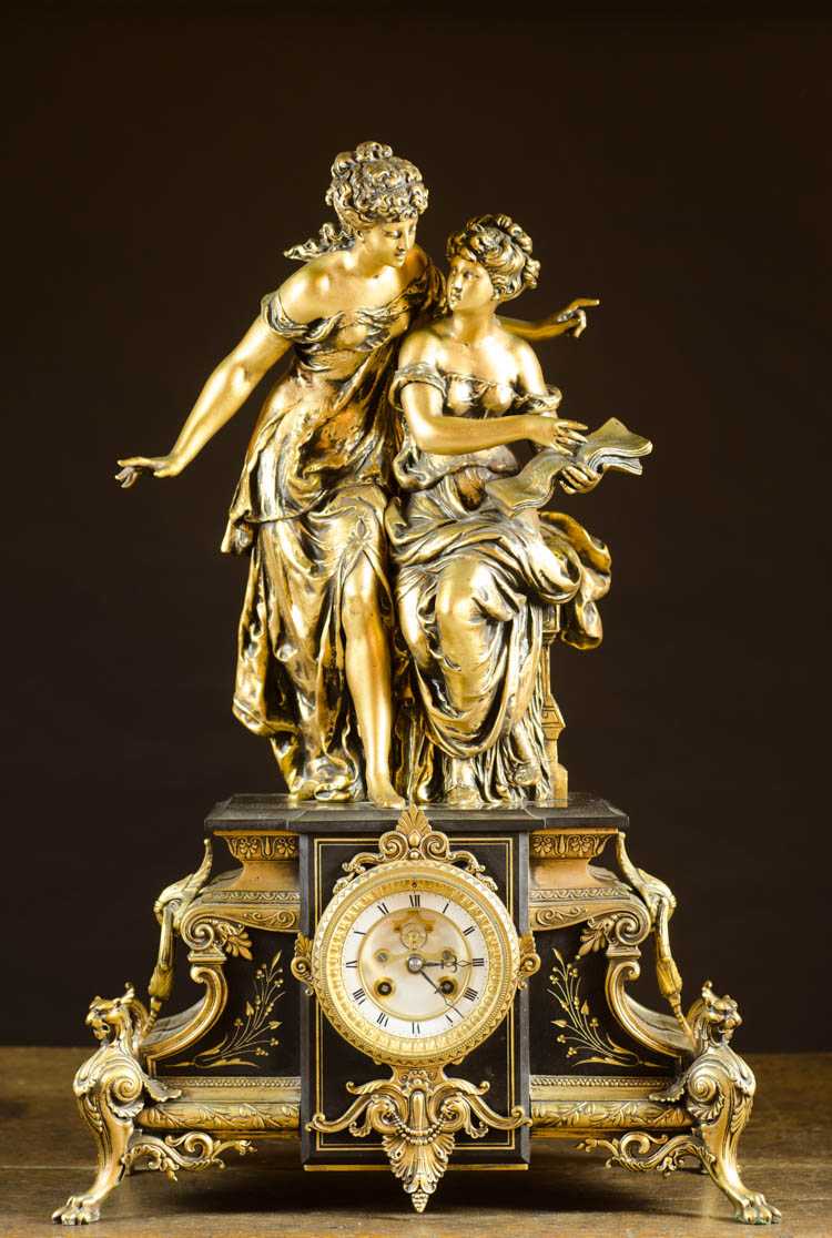 Appraisal: FRENCH GILDED SPELTER MANTEL CLOCK Japy Freres Cie Grande Med