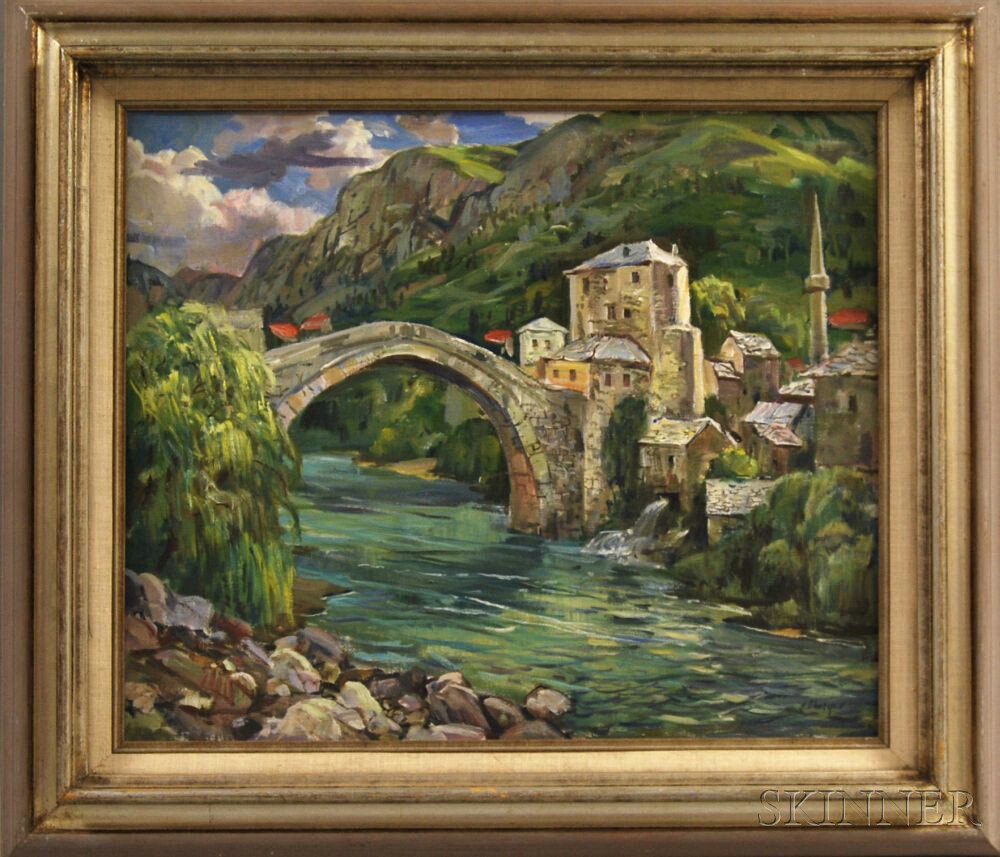 Appraisal: George Cherepov American - Mountain Village Nestled Beside an Arched