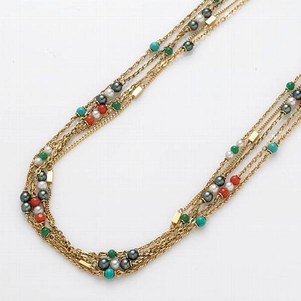 Appraisal: A collection of five gem-set and k gold necklaces gross