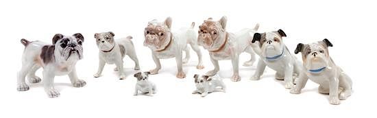 Appraisal: A Group of Eight Porcelain Bulldogs Height of tallest inches